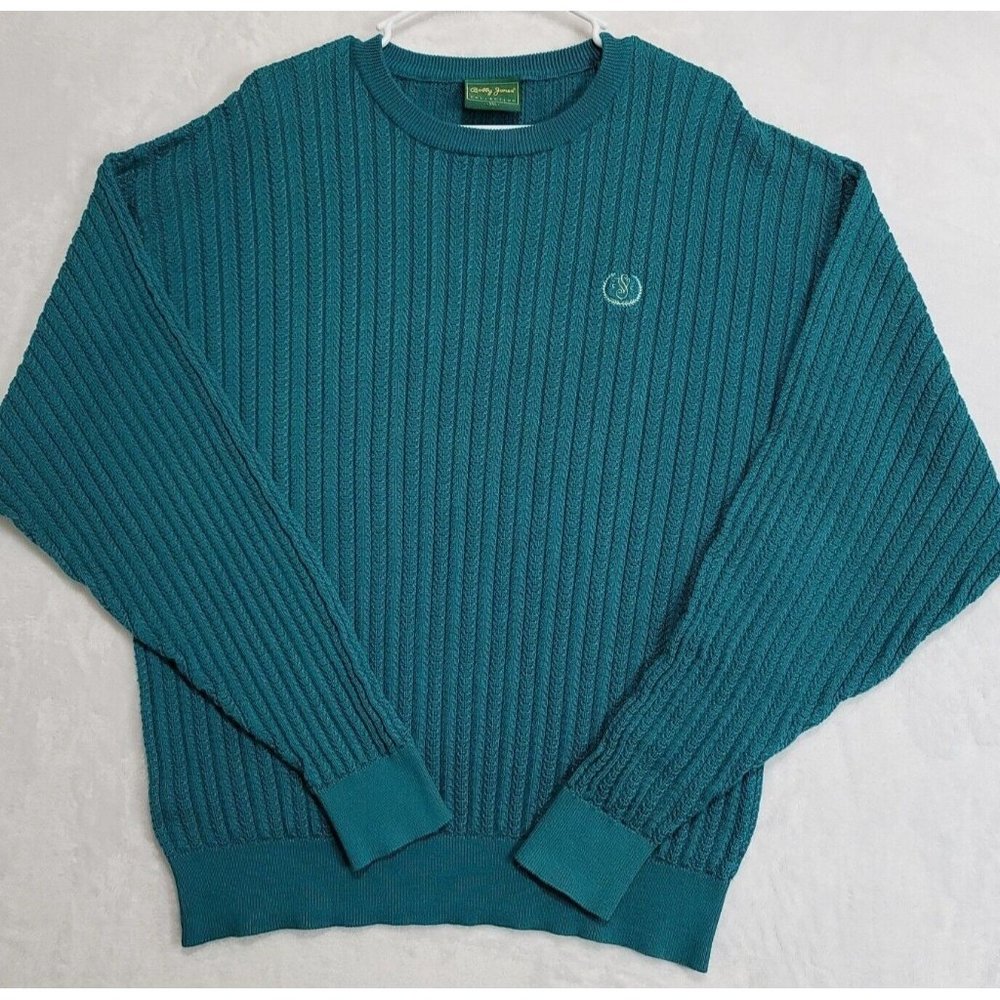 Bobby Jones Collection Ribbed Crew Neck Sweater Size 2x XXL Teal Mens Golf Shirt